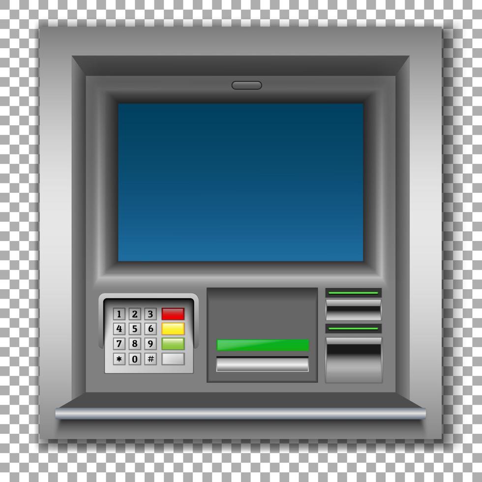 Geldautomat in der Wand des Gebäudes. Apparate zum Abheben von Bargeld, Gehältern. isoliert auf transparentem Hintergrund. Vektor. vektor