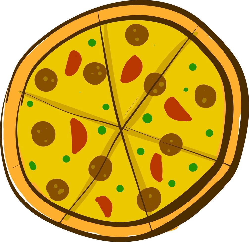 große Pizza, Illustration, Vektor auf weißem Hintergrund