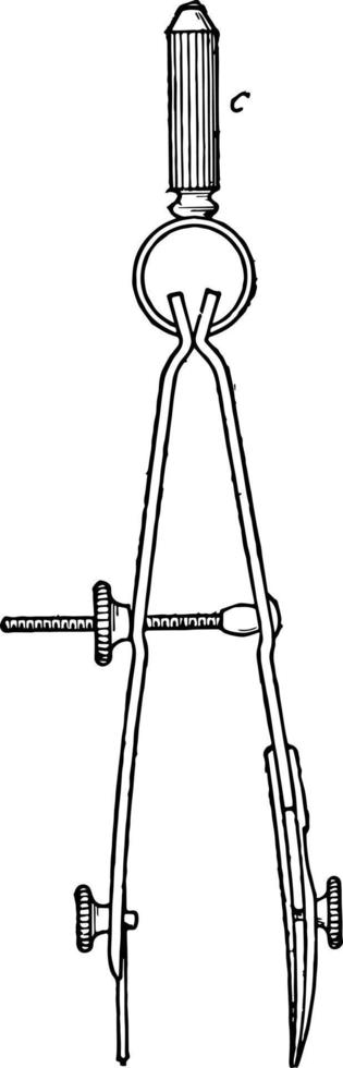 Stiftspitze Haken zum Federbogen proportional zu seiner Längenänderung Vintage-Gravur. vektor