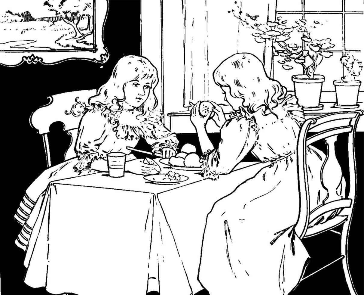 Mädchen essen, Vintage Illustration. vektor