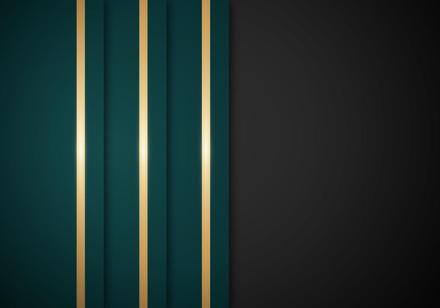 abstrakt bakgrund grön Ränder överlappande lager skinande gyllene rader på svart bakgrund med kopia Plats för text eller meddelande vektor
