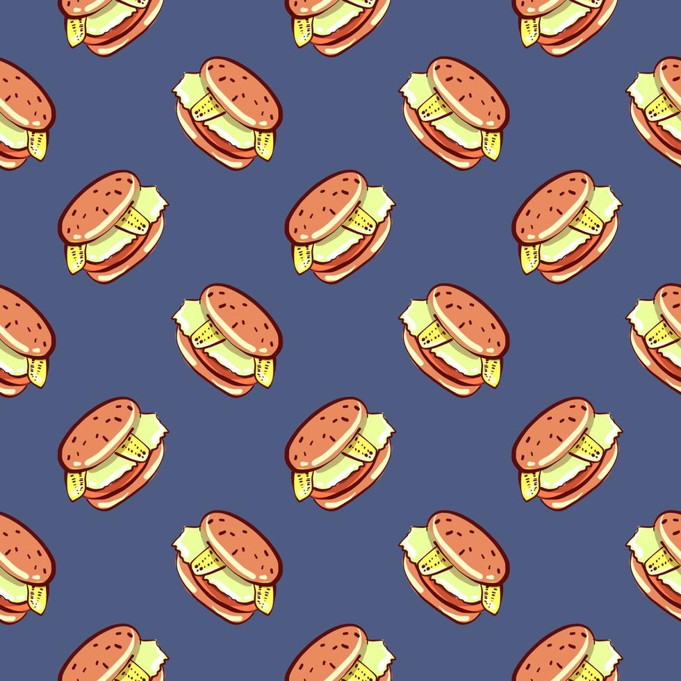 Veganer Burger, nahtloses Muster auf blauem Hintergrund. vektor