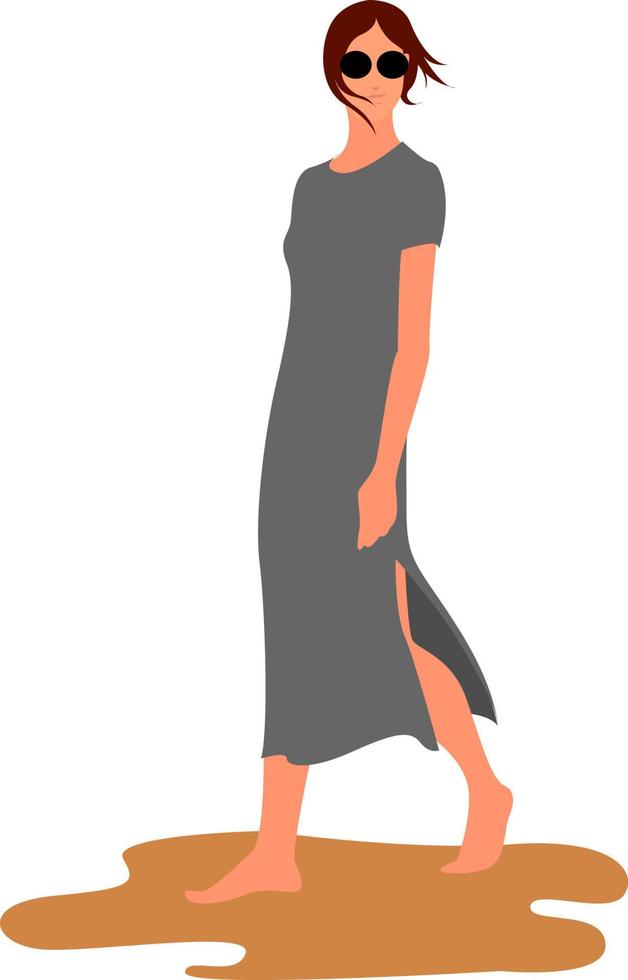 flicka i grå klänning, illustration, vektor på vit bakgrund.