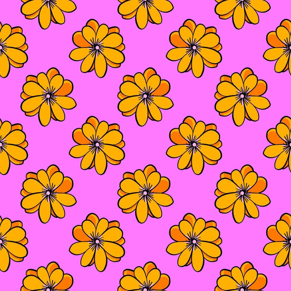 Schöne gelbe Blumen, nahtloses Muster auf rosa Hintergrund. vektor