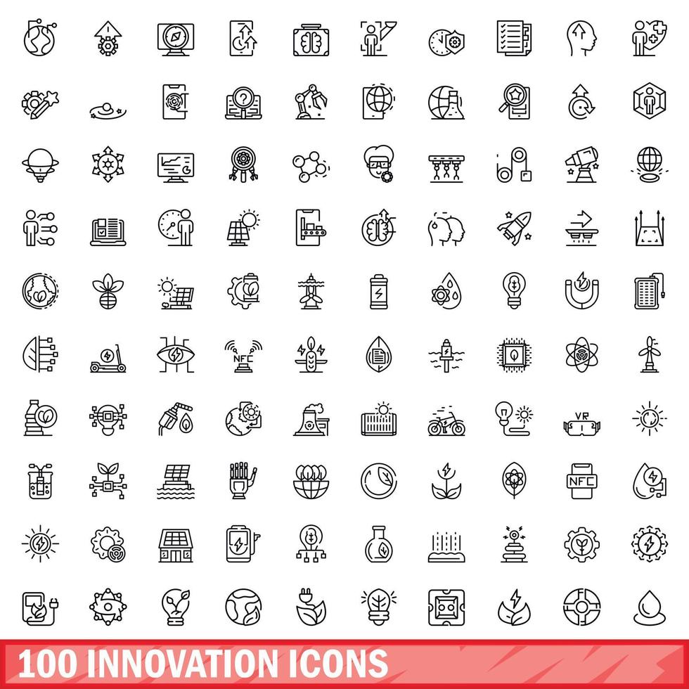 100 Innovationssymbole gesetzt, Umrissstil vektor