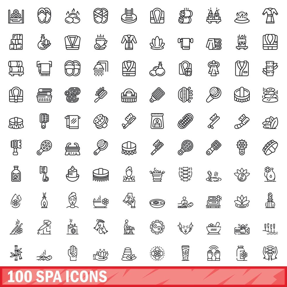 100 spa ikoner uppsättning, översikt stil vektor