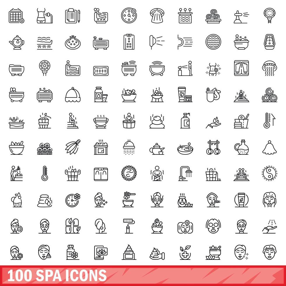 100 Spa-Icons gesetzt, Umrissstil vektor