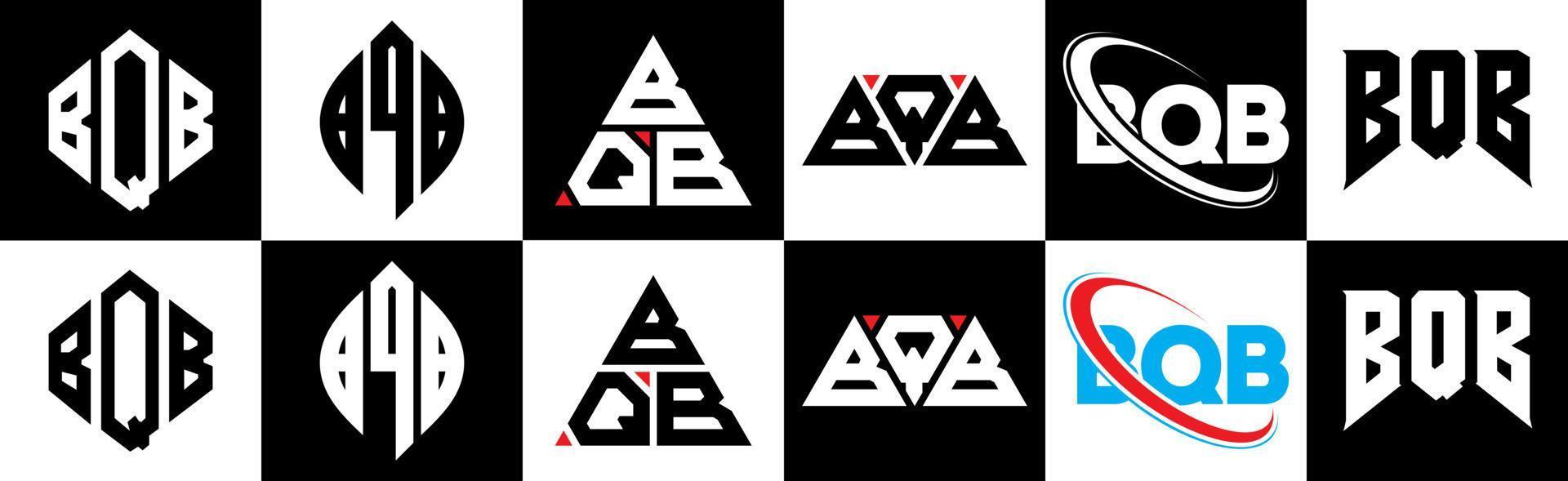 Bqb-Brief-Logo-Design in sechs Stilen. bqb polygon, kreis, dreieck, hexagon, flacher und einfacher stil mit schwarz-weißem buchstabenlogo in einer zeichenfläche. bqb minimalistisches und klassisches Logo vektor