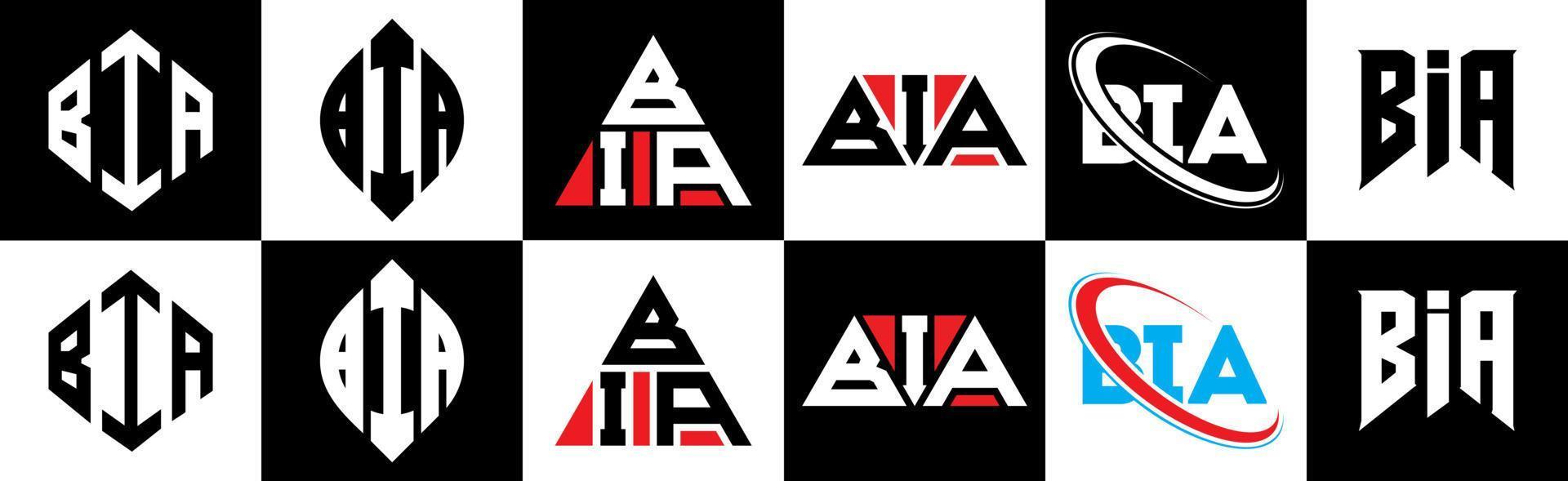 bia brev logotyp design i sex stil. bia polygon, cirkel, triangel, sexhörning, platt och enkel stil med svart och vit Färg variation brev logotyp uppsättning i ett rittavla. bia minimalistisk och klassisk logotyp vektor