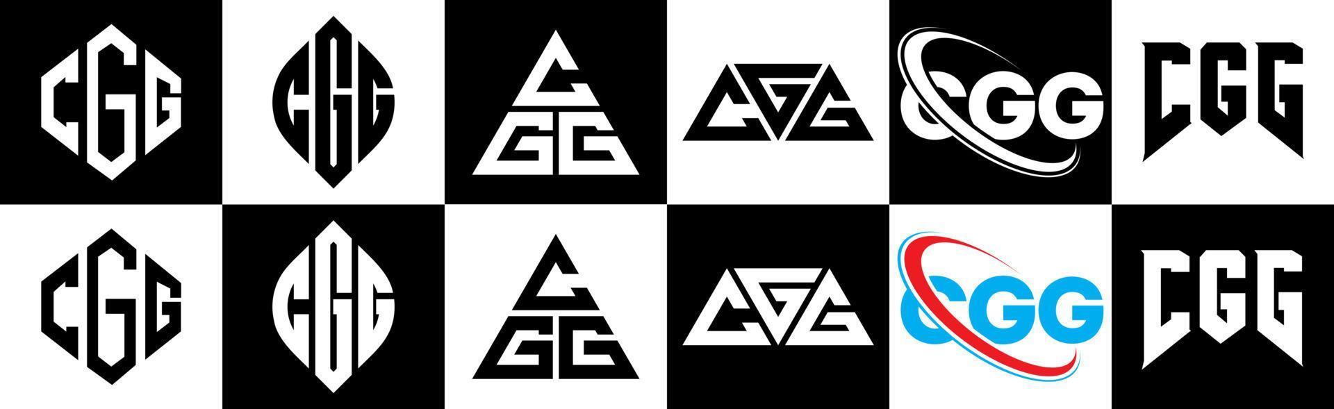cgg brev logotyp design i sex stil. cgg polygon, cirkel, triangel, sexhörning, platt och enkel stil med svart och vit Färg variation brev logotyp uppsättning i ett rittavla. cgg minimalistisk och klassisk logotyp vektor