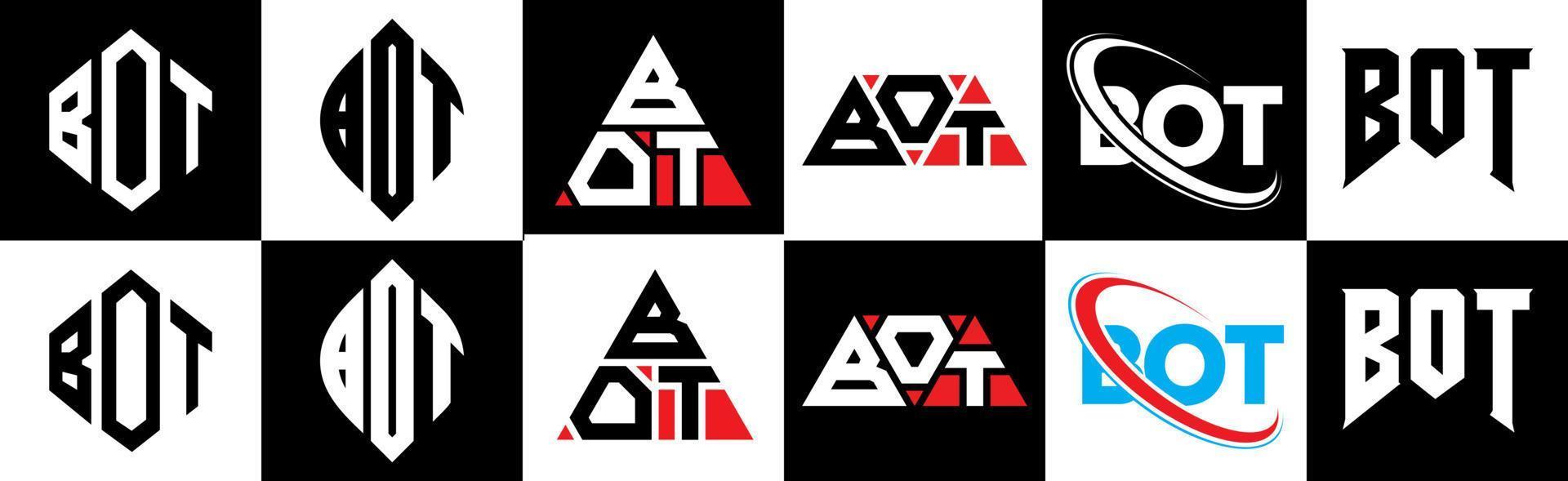 bot brev logotyp design i sex stil. bot polygon, cirkel, triangel, sexhörning, platt och enkel stil med svart och vit Färg variation brev logotyp uppsättning i ett rittavla. bot minimalistisk och klassisk logotyp vektor