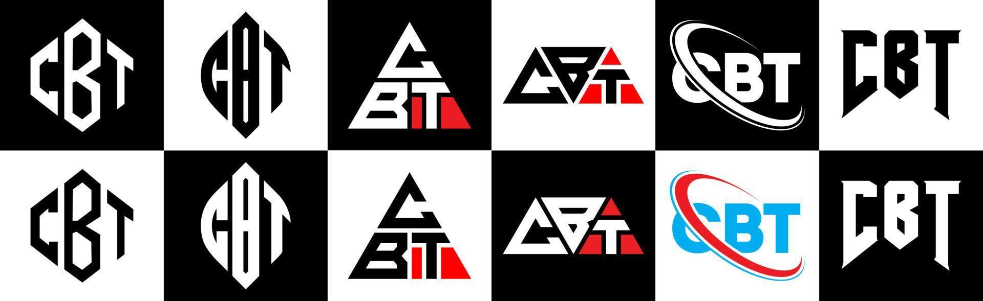 cbt brev logotyp design i sex stil. cbt polygon, cirkel, triangel, sexhörning, platt och enkel stil med svart och vit Färg variation brev logotyp uppsättning i ett rittavla. cbt minimalistisk och klassisk logotyp vektor