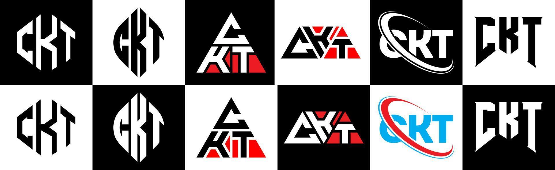 ckt brev logotyp design i sex stil. ckt polygon, cirkel, triangel, sexhörning, platt och enkel stil med svart och vit Färg variation brev logotyp uppsättning i ett rittavla. ckt minimalistisk och klassisk logotyp vektor