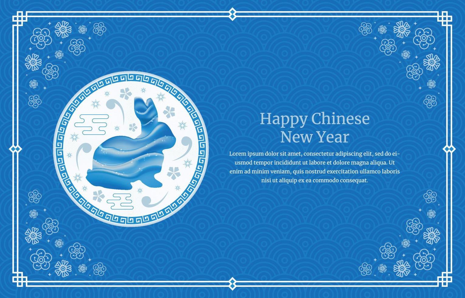 chinesischer neujahrshintergrund des wasserkaninchens mit blauem wasserkonzept vektor