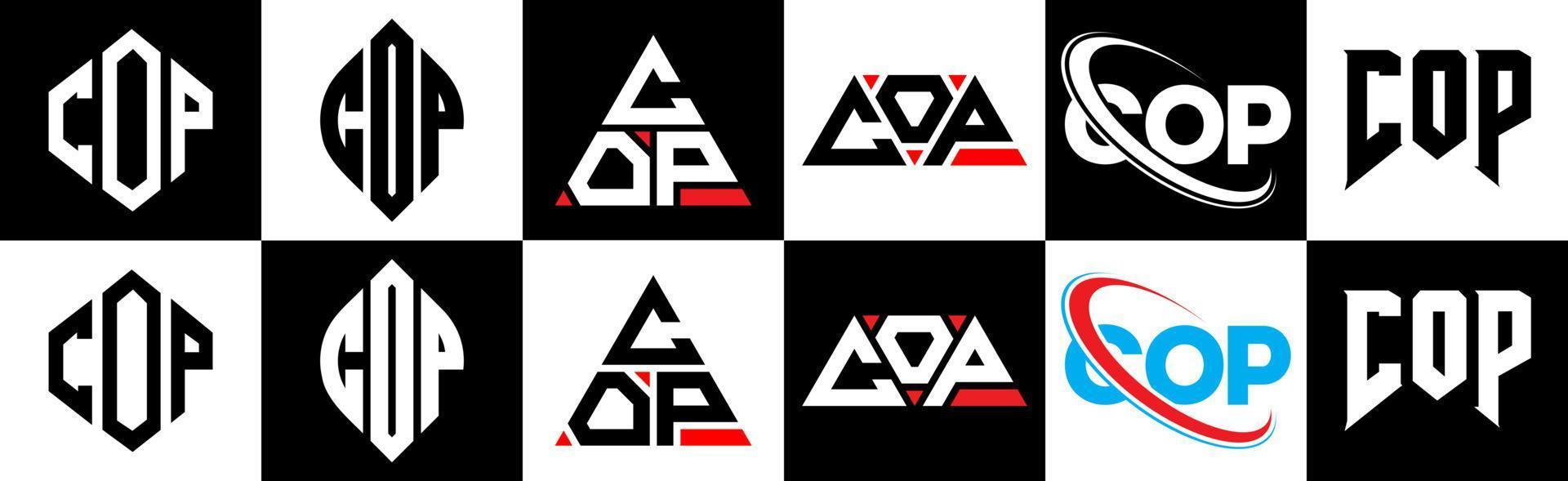 polis brev logotyp design i sex stil. polis polygon, cirkel, triangel, sexhörning, platt och enkel stil med svart och vit Färg variation brev logotyp uppsättning i ett rittavla. polis minimalistisk och klassisk logotyp vektor