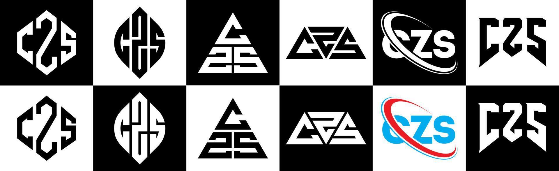 czs brev logotyp design i sex stil. czs polygon, cirkel, triangel, sexhörning, platt och enkel stil med svart och vit Färg variation brev logotyp uppsättning i ett rittavla. czs minimalistisk och klassisk logotyp vektor