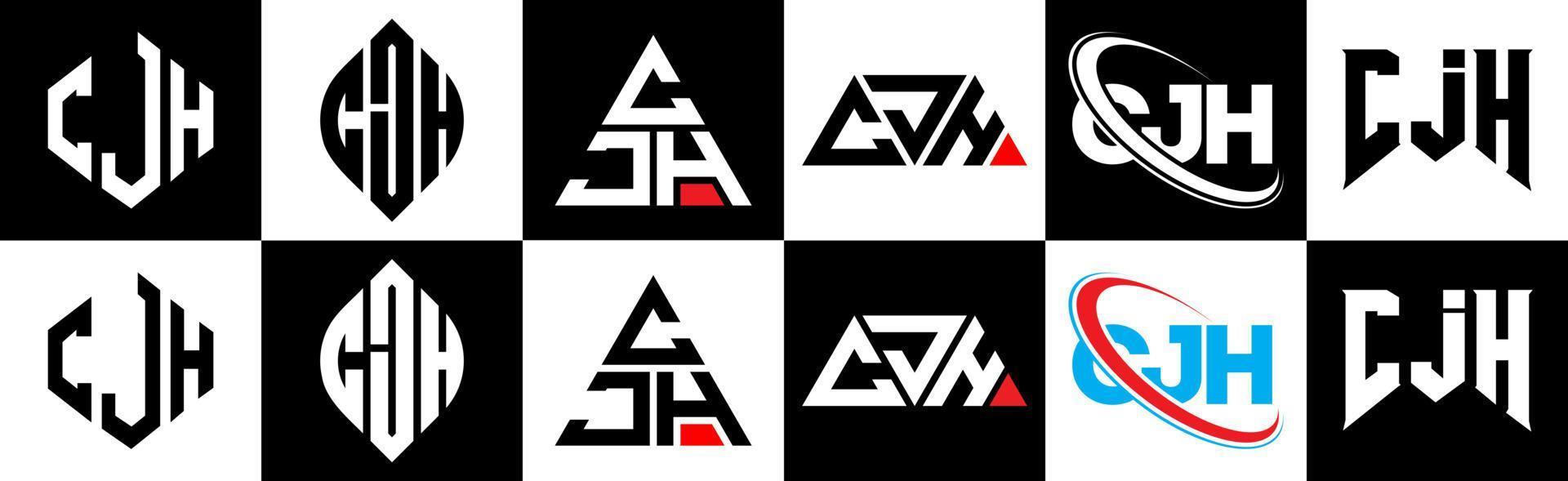 cjh brev logotyp design i sex stil. cjh polygon, cirkel, triangel, sexhörning, platt och enkel stil med svart och vit Färg variation brev logotyp uppsättning i ett rittavla. cjh minimalistisk och klassisk logotyp vektor