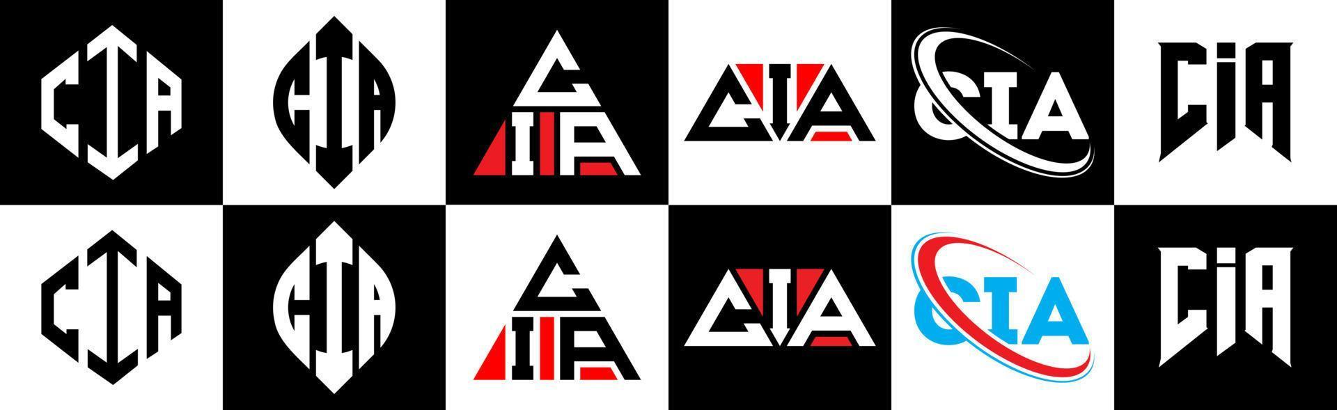 cia brev logotyp design i sex stil. cia polygon, cirkel, triangel, sexhörning, platt och enkel stil med svart och vit Färg variation brev logotyp uppsättning i ett rittavla. cia minimalistisk och klassisk logotyp vektor