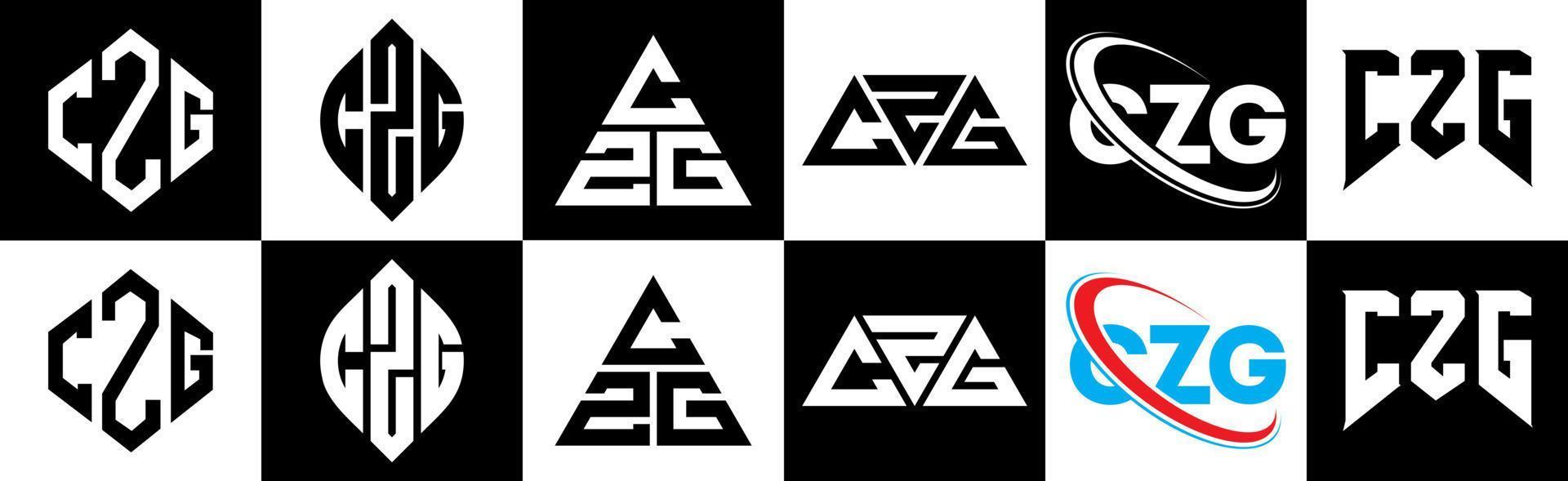 czg brev logotyp design i sex stil. czg polygon, cirkel, triangel, sexhörning, platt och enkel stil med svart och vit Färg variation brev logotyp uppsättning i ett rittavla. czg minimalistisk och klassisk logotyp vektor