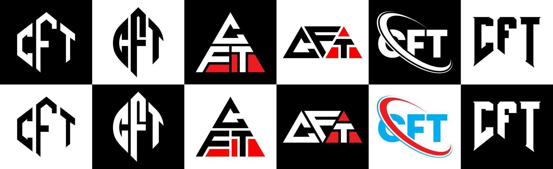 cft brev logotyp design i sex stil. cft polygon, cirkel, triangel, sexhörning, platt och enkel stil med svart och vit Färg variation brev logotyp uppsättning i ett rittavla. cft minimalistisk och klassisk logotyp vektor