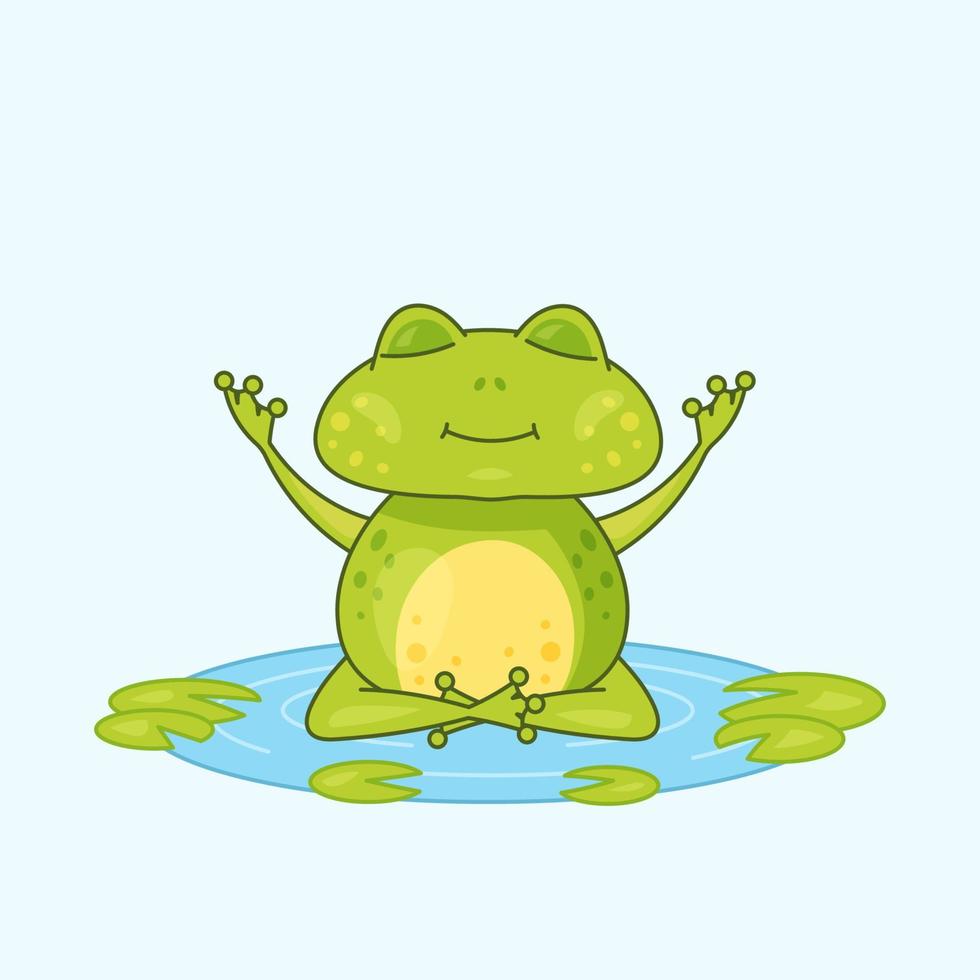 süßer Frosch in einer Lotus-Pose. Rest eines fröhlichen Frosches. vektor