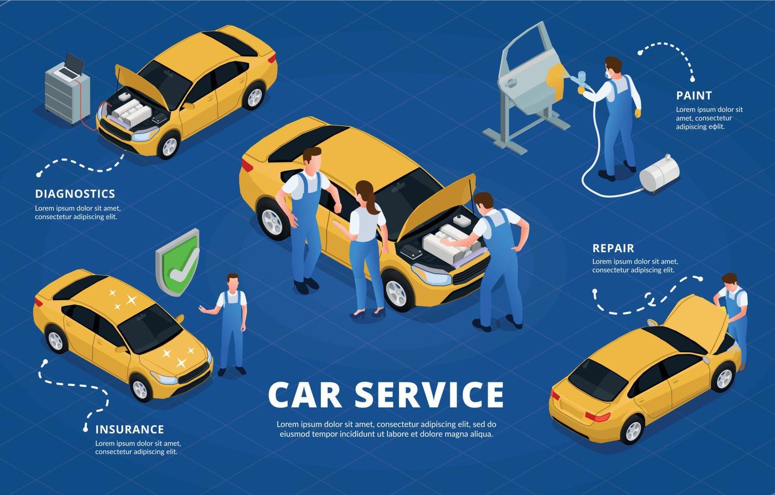 autoservice isometrische infografiken vektor