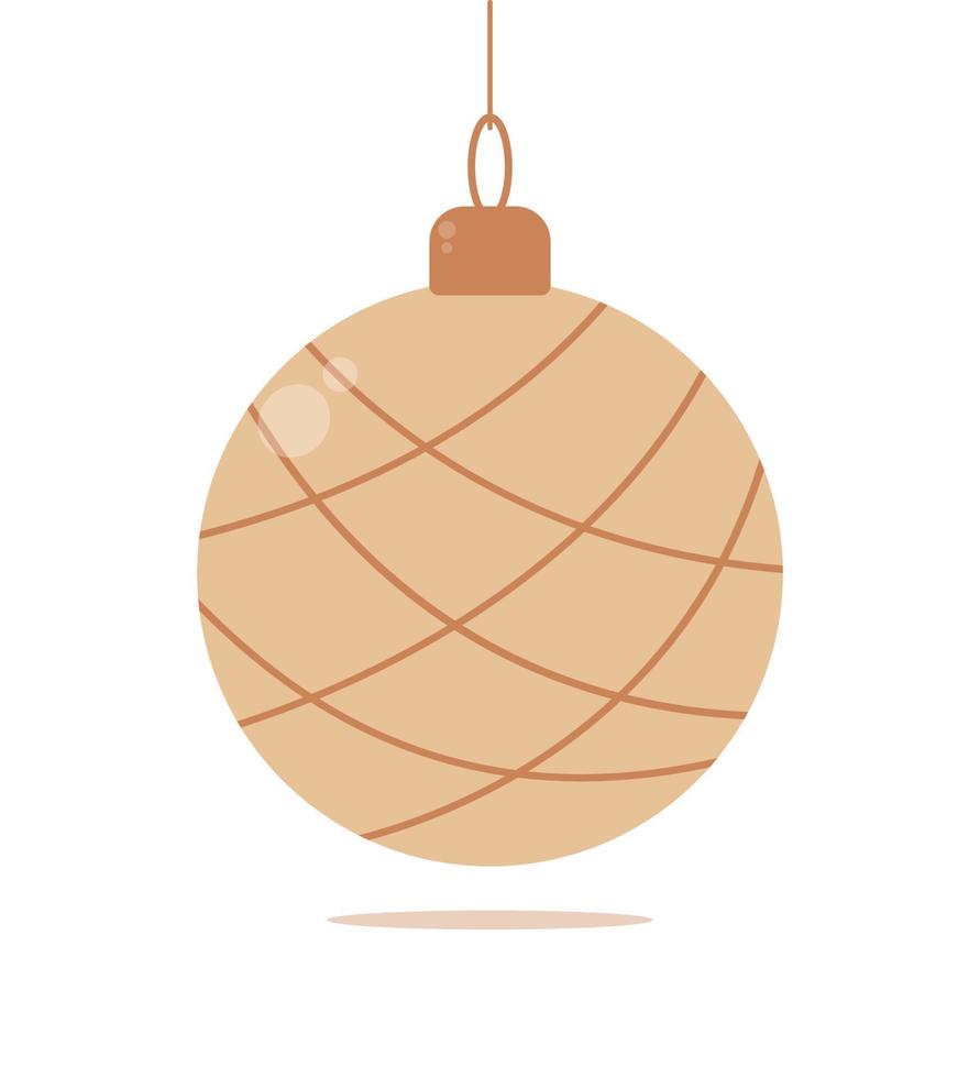 weihnachtsspielzeug - beige ball mit ornamentausschnitt-vektorillustration, für bildschirm- oder druckfeiertagsdesign für karte, banner, grußkarte vektor