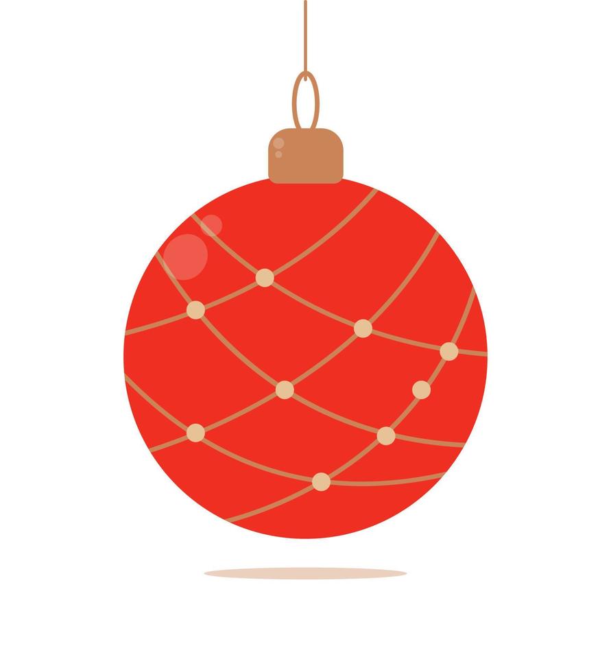 weihnachtsspielzeug - roter ball mit goldelementen, ausgeschnittene vektorillustration, für bildschirm- oder druckfeiertagsdesign für karte, banner, grußkarte vektor