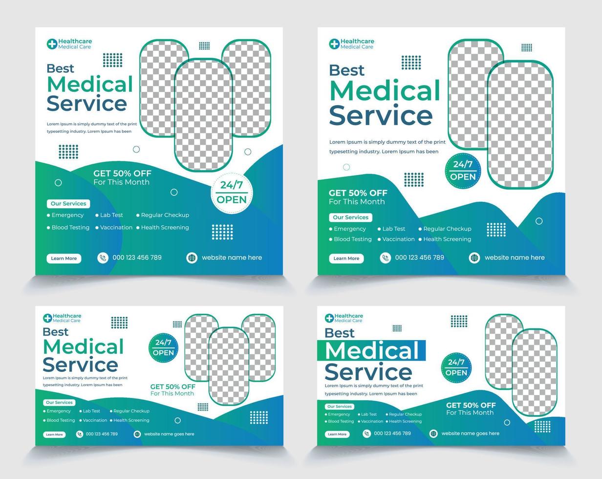 Quadratische Beitragsvorlage für soziale Medien im medizinischen Gesundheitswesen, medizinisches Web-Cover-Banner für die Förderung von Krankenhaus- und Klinikdiensten vektor