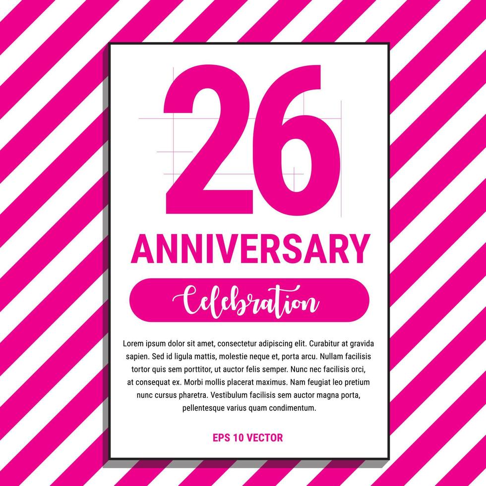 26-jähriges Jubiläumsfeierdesign, auf rosa Streifenhintergrund-Vektorillustration. eps10-Vektor vektor