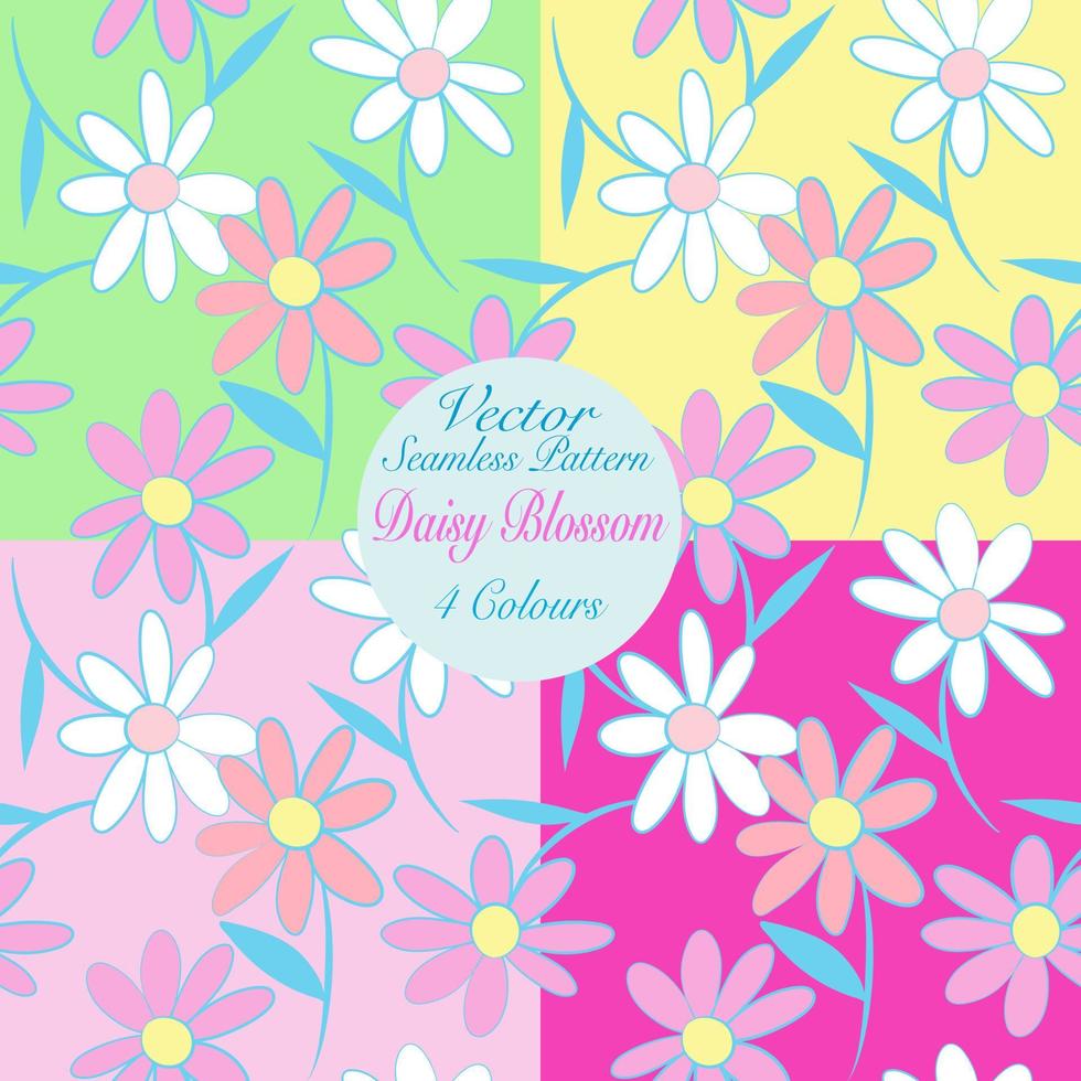 vit rosa daisy kronblad blomma blomma vektor sömlös mönster, uppsättning av abstrakt flora illustration teckning på grön gul bakgrund för mode tyg textilier utskrift, tapet och papper omslag