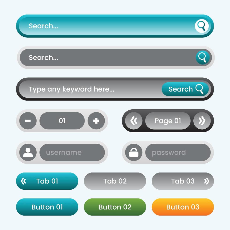 Gradient UI Kit Schaltflächensuche und Formulare vektor