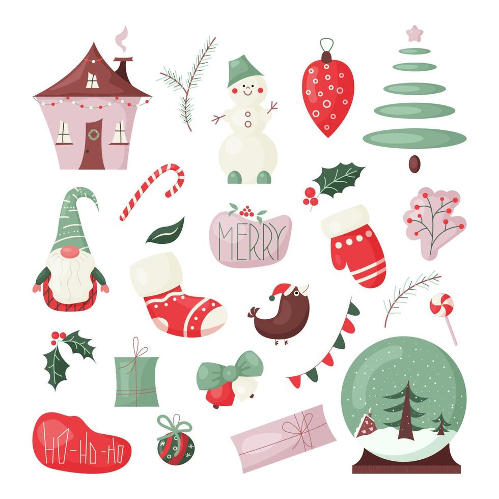 uppsättning av söt jul och ny år design element. samling av vinter- Färg ikoner. tecknad serie vektor illustration isolerat på vit bakgrund