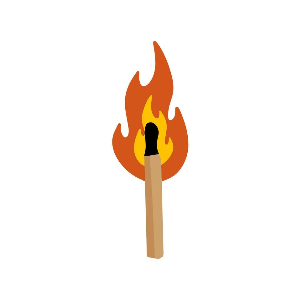 brinnande match. flamma på trä- pinne. brand och tändning. platt illustration isolerat på vit vektor