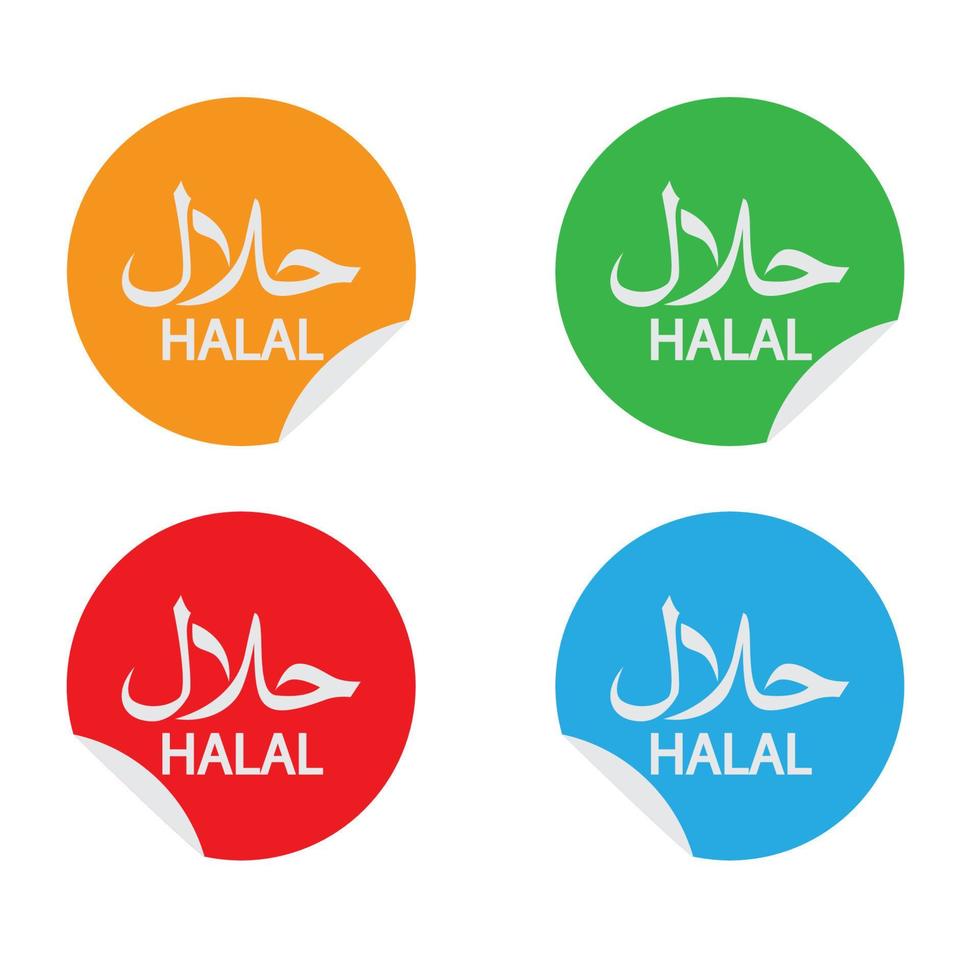 halal tecken logotyp färgrik klistermärke design, vektor illustration