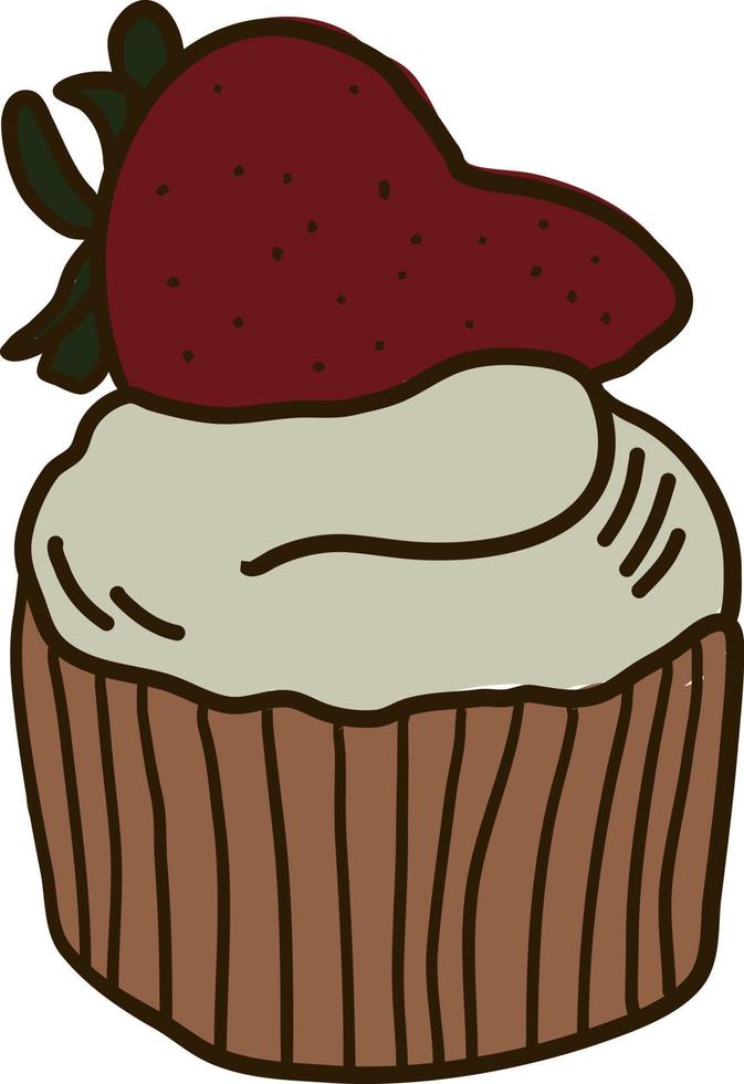 Vanille Cup Cake, Illustration, Vektor auf weißem Hintergrund.