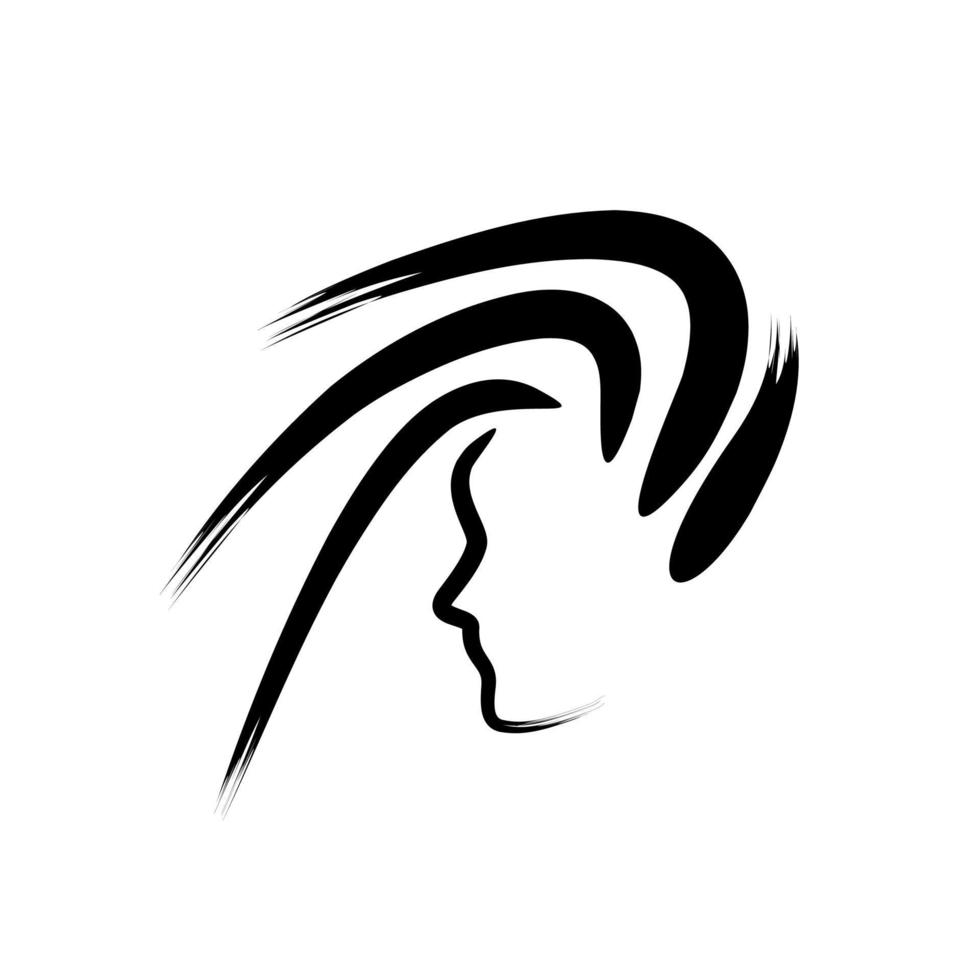 Frisur-Logo. üppiges Haar-Symbol. Schönheitssalon-Emblem. Gesicht des Mädchens im Profil. Pinselzeichnung isolieren. flache Artillustration des Vektors vektor