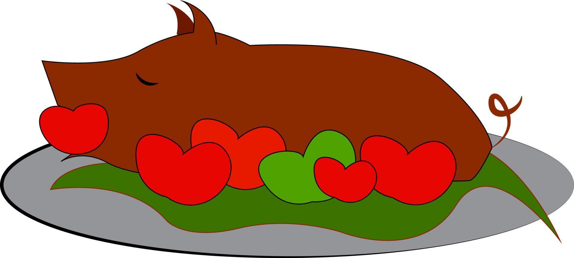 ein gebratenes Schwein, Vektor- oder Farbillustration. vektor