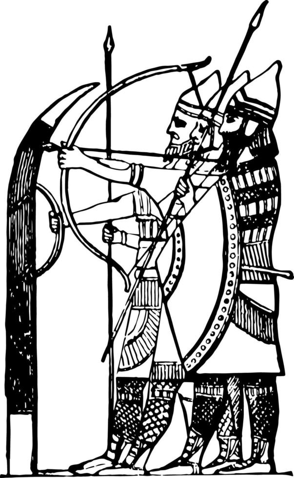 assyrisk soldater årgång illustration. vektor