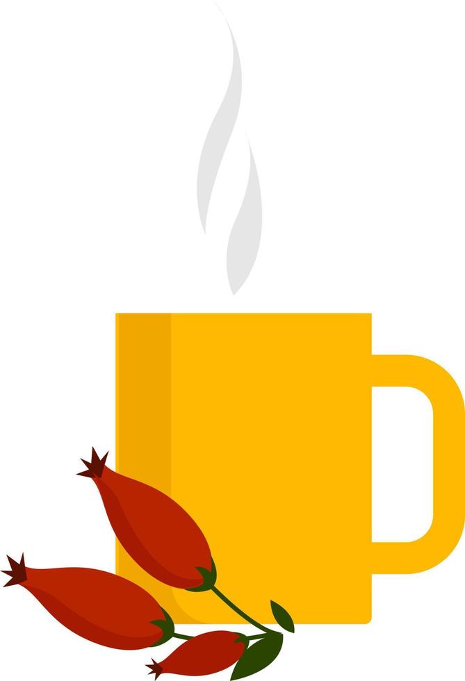 gelber Becher mit Tee, Illustration, Vektor auf weißem Hintergrund