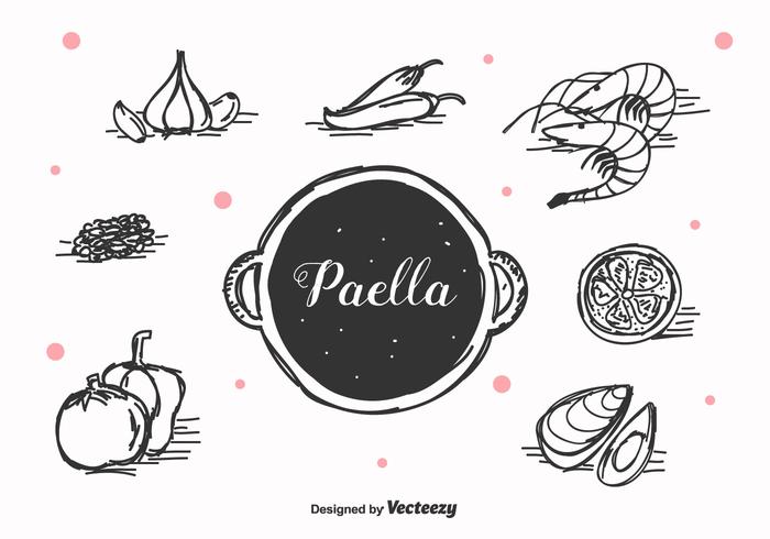 Handdragen Paella Vector