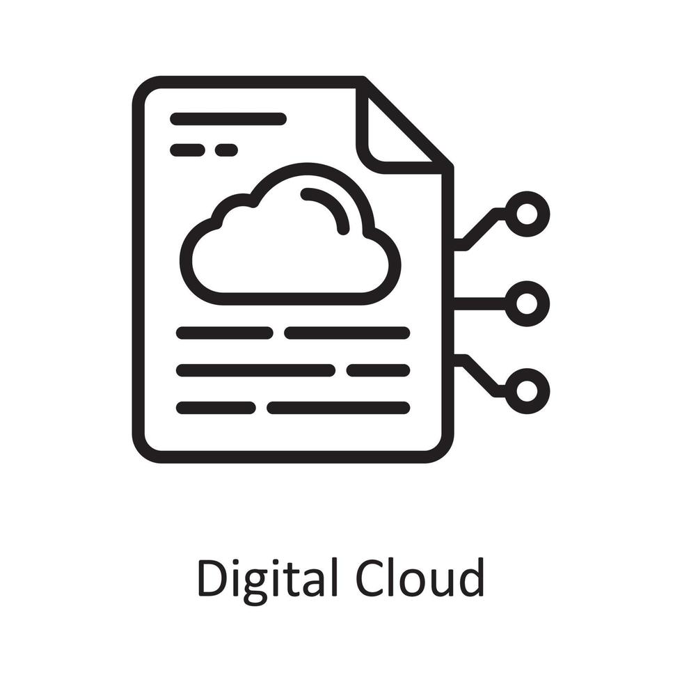 digital moln vektor översikt ikon design illustration. moln datoranvändning symbol på vit bakgrund eps 10 fil