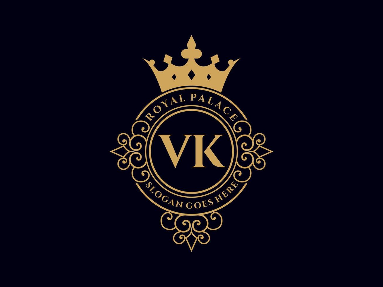 brev vk antik kunglig lyx victorian logotyp med dekorativ ram. vektor