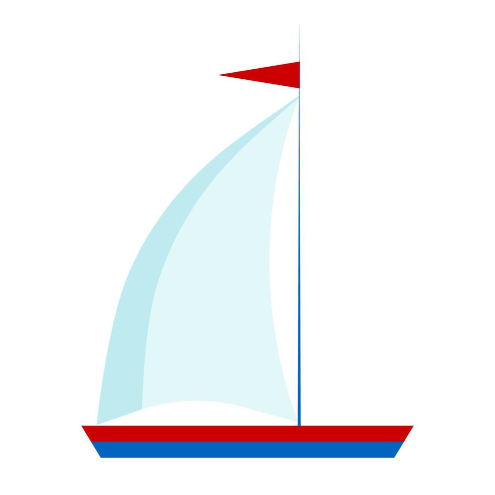 isolierte Ikone des blauen und roten Segelboots der Karikatur mit einem Segel auf weißem Hintergrund. vektor