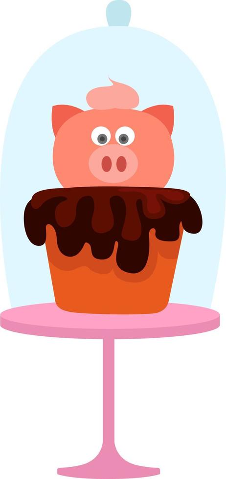 Kuchen und Schwein, Illustration, Vektor auf weißem Hintergrund