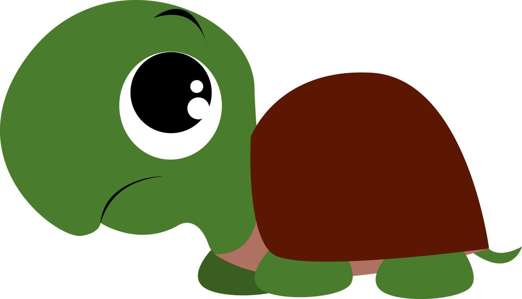 ledsen grön sköldpadda, illustration, vektor på vit bakgrund.