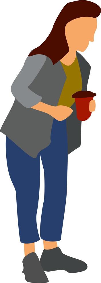 flicka med kaffe, illustration, vektor på vit bakgrund.