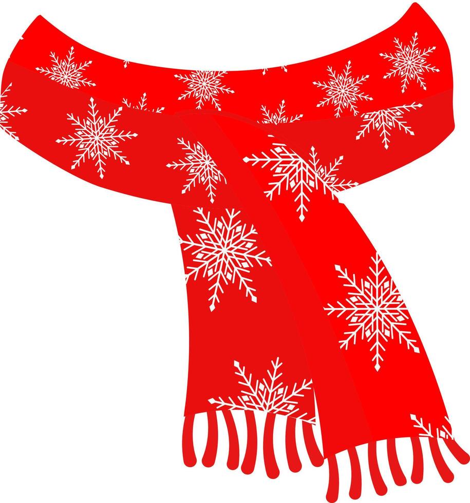 Weihnachtsschal mit Schneeflocken. roter Schal mit Schneeflocken. handgezeichnete Vektorgrafik im Cartoon-Stil. Wintermode. Weihnachtszubehör. vektor