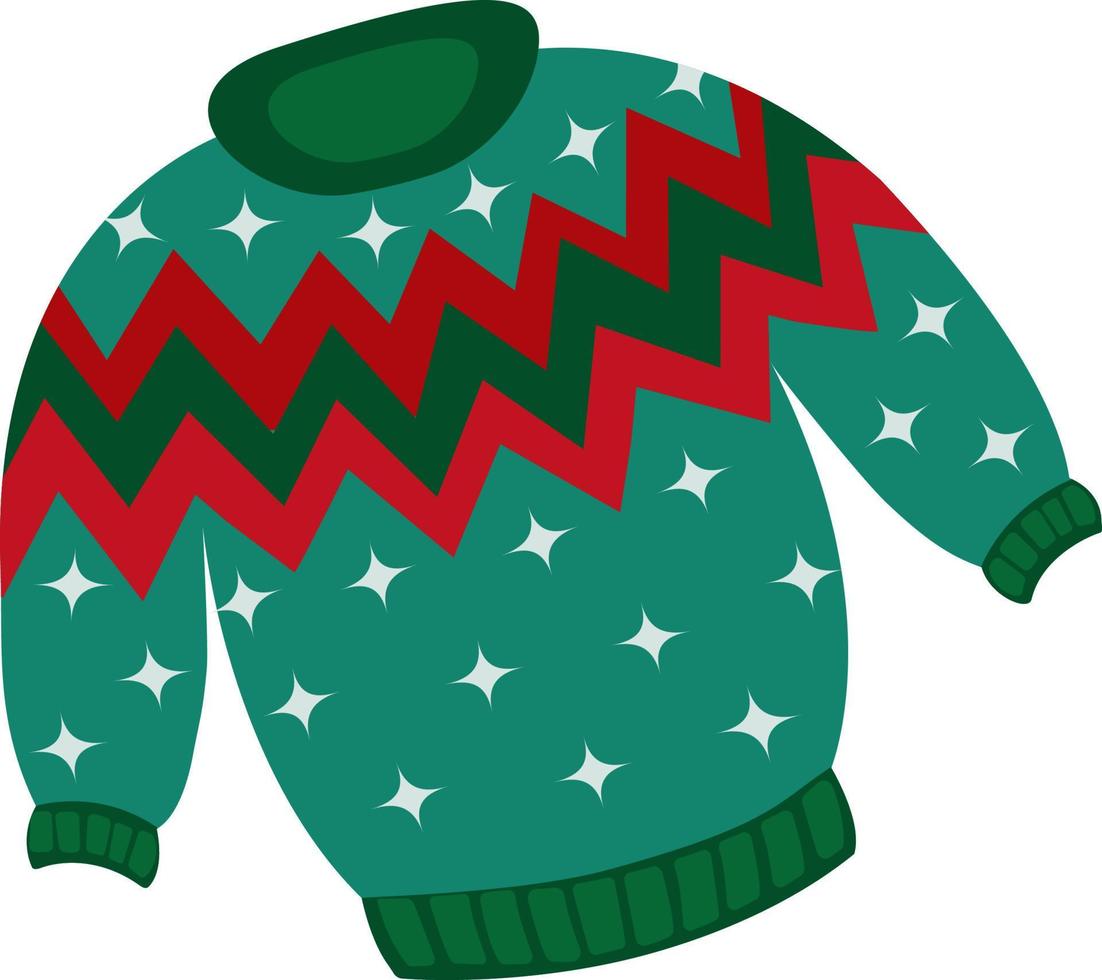 weihnachtspullover oder pullover mit wintermustern mit schneeflocken. Warmer Pullover aus gestrickter Wolle in Blautönen. handgezeichnete Vektorgrafik im Cartoon-Stil. Wintermode. vektor