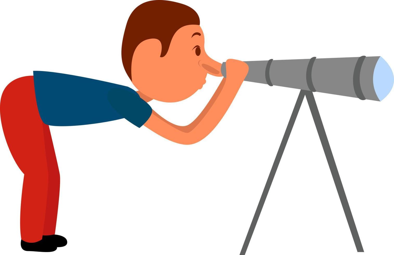 Mann schaut vom Teleskop aus, Illustration, Vektor auf weißem Hintergrund